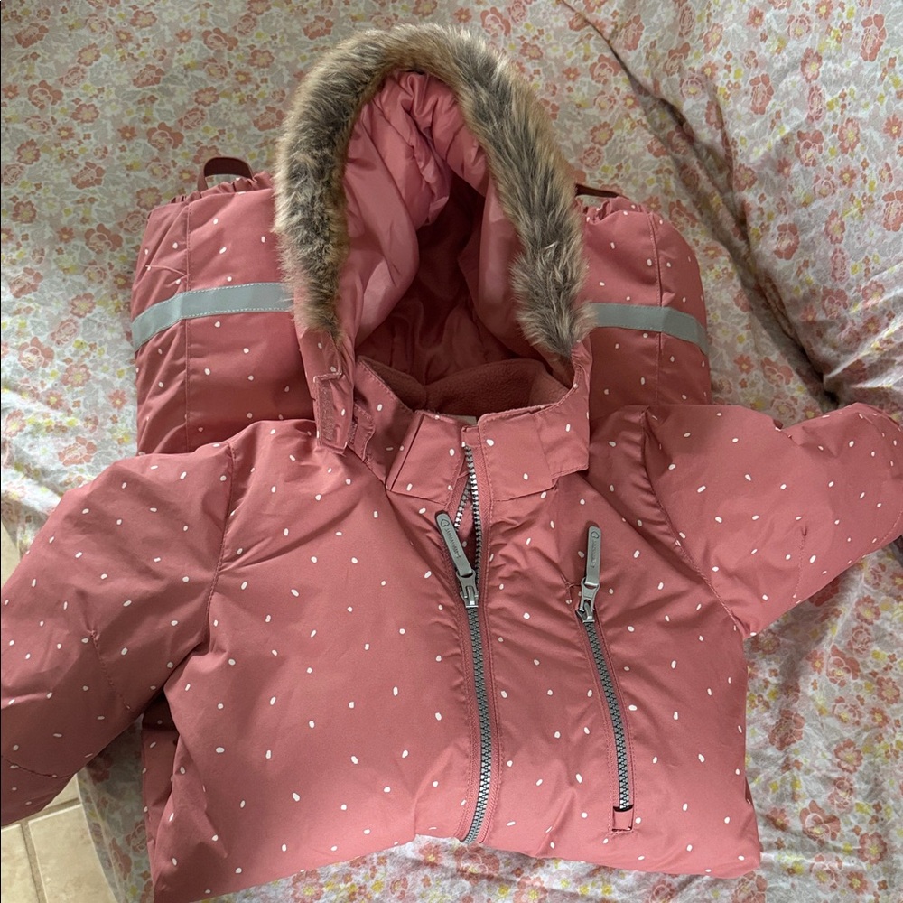 H&M Pink Puffer Jacket with Faux Fur Hood